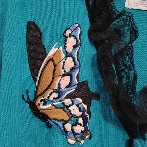 Storybook Knits "Jeweled Flight" Lace Sequins Embroidered Butterfly Sweater - Picture 8 of 13